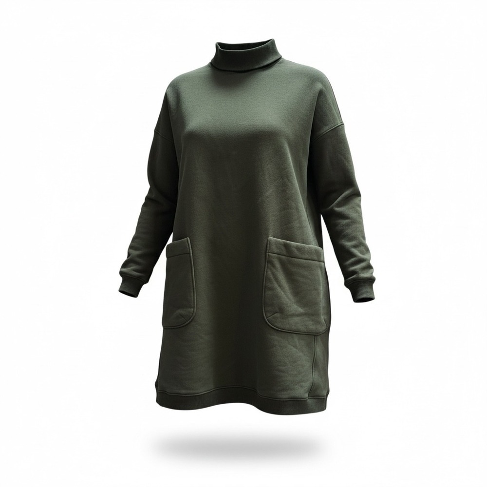 POMANDER PLACE Green Mock Neck Sweatshirt Porter Dress Pockets XS